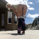 After some calisthenics, a pretty blonde woman takes a shit and a piss on her backyard porch. She shows us a closer view of the mess on the ground. Presented in 720P vertical HD format. About 2 minutes.